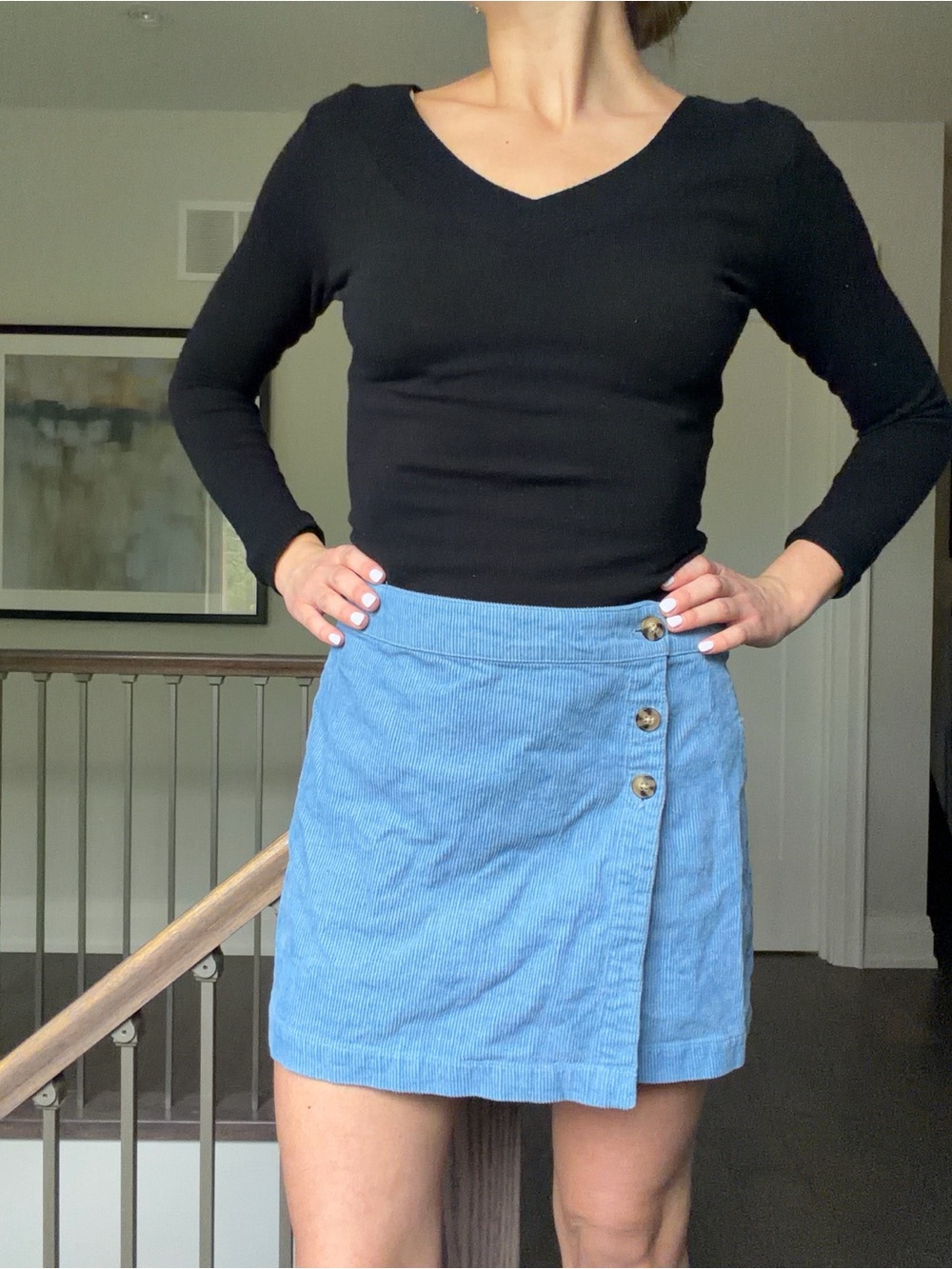 RSQ Light Blue Corduroy Button-Front Mini Skirt